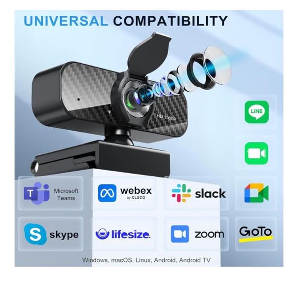 Webcam Full HD 1080P Built-in Microphone Universal Compatibility Zoom Teams - Picture 8 of 10